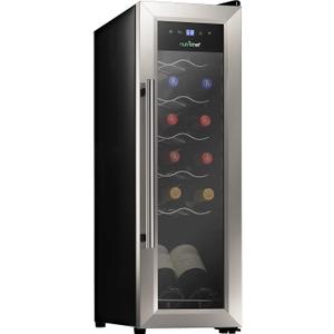 Nutrichef 12 Bottle Stainless Steel Slim Fridge | Red & White Chiller | Adjustable Temperature Control, Ultra Quiet Operation & Energy Efficient | Mini Cooler Refrigerator | 31x10x17 IN