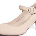 IDIFU Women's Jessy Dress Mary Jane Shoes Low Kitten Heels Closed Round Toe Office Work Wedding Pumps (8, Nude Nubuck)