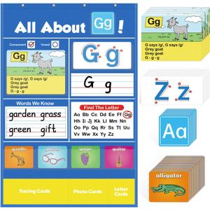 Torlam Alphabet Learning Pocket Chart Alphabet Wall Chart ABC Flash Cards Learning Games, Handwriting Practice Letter Tracing for Kids Homeschool Preschool Kindergarten Learning Activities Must Haves