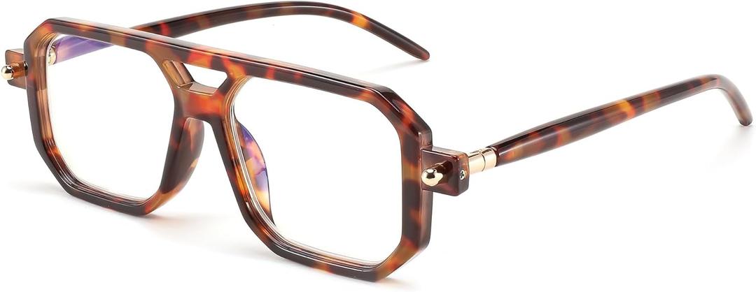 FEISEDY Reading Glasses Vintage Square Blue Light Blocking Glasses Women Men 70s Flat Aviator Glasses B0090 (Brown)