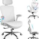 Ergalithic Office Home Ergonomic Desk Chair-Computer X-Shaped Chair Mesh PU Leather with Adjustable Lumbar Support-Executive Chair High Back with Headrest Flip-Up Arms for Long Hours (White)