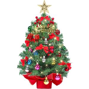 HMASYO Small Christmas Tree with Lights and Ornaments, 22 Inch Green Tabletop Mini Christmas Tree with Light, Star Topper, DIY Artificial Table Top Xmas Tree for Holiday Indoor Home Decoration