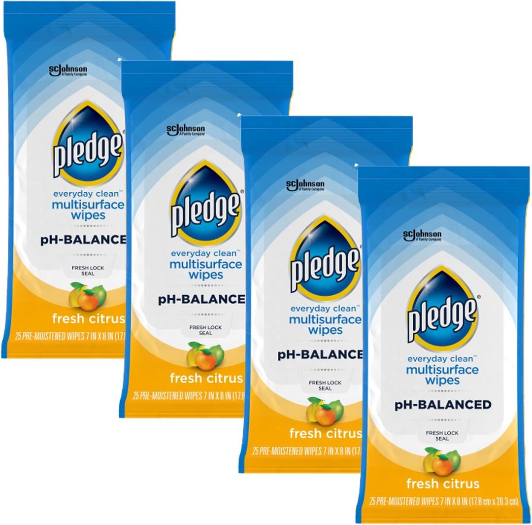 Pledge Multisurface Cleaning Wipes, pH Balanced, Fresh Citrus, 25 Count