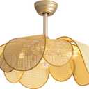 Ceiling Fans with Lights, Fandelier Chandelier Ceiling Fan and Remote,Boho,Flush Mount,Low Profile,for Bedroom,Living Room,Gold