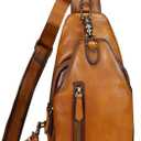 LRTO Genuine Leather Sling Bag for Men and Women Real Leather Shoulder Crossbody Bag Chest Bag Sling Backpack Purse (Brown)