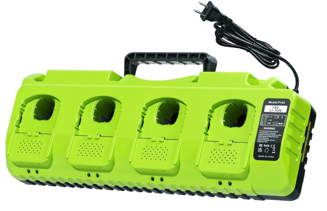 Replace Ryobi 18V Battery Charger,4-Port Fast Multi-Battery Charging Station with Dual USB, Fits Ryobi 12V-18V One+ Batteries P102 P103 P105 P107 P108 P109 P189 P197 PBP002 PBP005