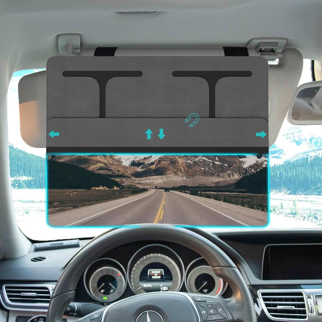 NAZZO Polarized Sun Visor Extender for Car, Car Visor Extender Attachment Sun Blocker, Anti-Glare Removable PC Lens to Expand Sunshade for Safe Driving, Grey (Gray)