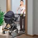 Adjustable Baby Safety Swing Gate, Hardware-Mounted Metal Gate for Stairs and Doorways, Secure Latch for Kids and Pets (Black, 24"-40.5" W x 28.75" H)