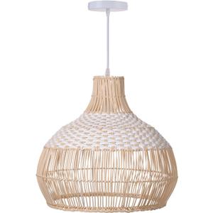 Arturesthome 13.7" White Rattan Pendant Light, Farmhouse Coastal Wicker Hanging Ceiling Light Chandelier, Handmade Woven Lampshade for Kitchen Island (35cmx35cm)