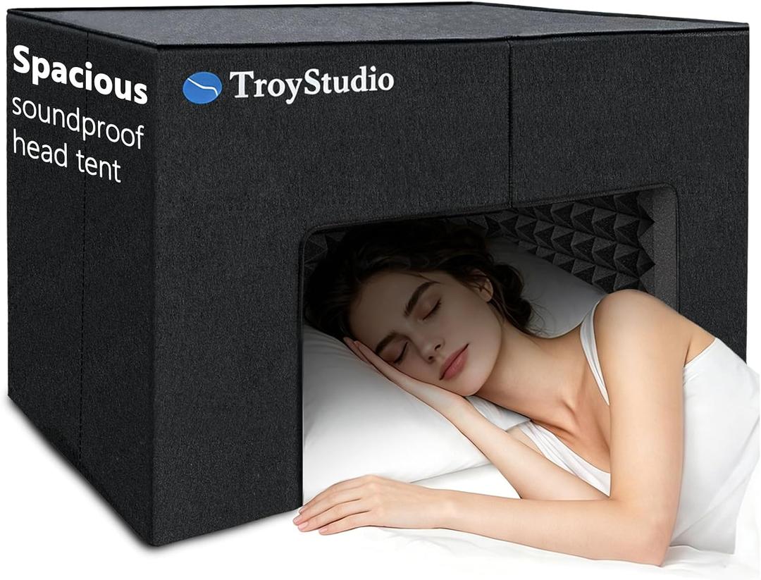 TroyStudio Spacious Soundproof Bed Tent, 35.8"x24.4"x20.7" Acoustic Foam Noise Reduction Canopy, Portable Quiet Sleep Pod Enclosure, Blackout Head Cover for Night Shift Worker and Light Sleeper