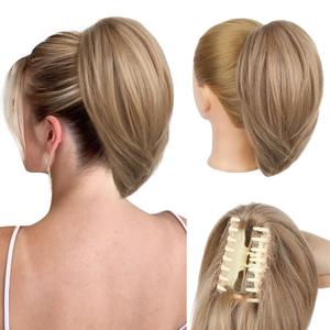 Ponytail Extension - 10" Short Claw Clip in Ponytail Hair Extensions Messy Bun Hair Piece Natural Soft Synthetic Straight Pony Tail Hair Pieces for Women (Deep Blonde)