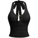 WDIRARA Women's Cut Out Sleeveless Halter Top Deep V Neck Tie Backless Going Out Tank Tops Black X-Small (Black, XS)