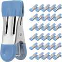 Clothes Pins Heavy Duty 30 Pack - 2.17 Inch Metal Chip Clips, Clothespins for Photo Drying Clothesline Laundry Sock, Bag Clips for Food Kitchen Stainless Steel with Rubber, Blue