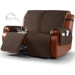 Ruaozz Waterproof Recliner Sofa Covers, 1-Piece Couch Covers for Reclining Couches Reclining Couch Cover Washable Furniture Protector with Elastic Straps Pocket for Kids Pets (Dark Brown, 2 Seater)