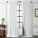 Guken White Linen Blackout Curtains for Bedroom 84 Inch Length 2 Panels Set Back Tab Hook Belt Linen Textured Modern Black Out Thermal Insulated Soundproof Curtains for Living Room Nursery 52x84 In,  7Ft