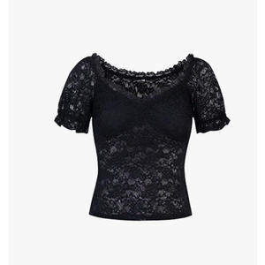 Women Floral Embroidered Lace Crop Tops Sheer Mesh Undershirt Off Shoulder Tube Layering Shirts Slim fit Size S