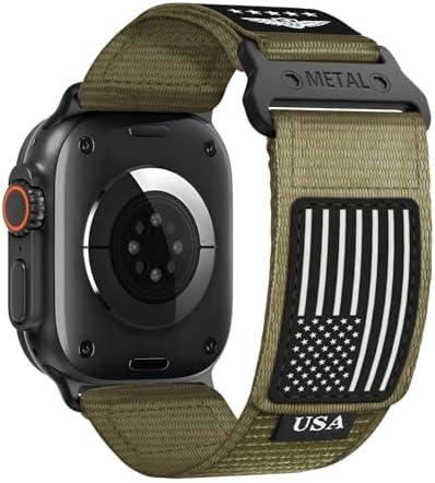 Rugged Nylon for Apple Watch Ultra 2 Band 49mm iWatch Bands 46mm 45mm 44mm 42mm Men,Soft Woven Adjustable Stars-Stripes Flag Wristbands Strap for Apple Watch Ultra Series 10/9/8/7/6/5/4/3/SE/Ultra2