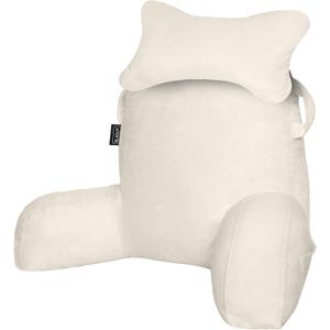 SLIGUY Reading Pillow for Sitting in Bed Couch Adult, Back Pillow with arm Support and Pockets, Adult Back Pillow Bed Chair for Bed Rest, Reading, Watching TV, Gaming for Boys and Girls Beige