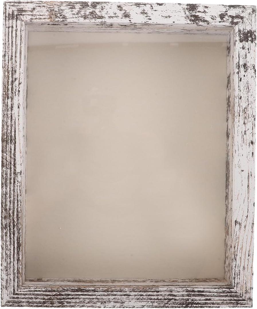LUOZZY Vintage White Wooden Shadow Box Display Case for Dried Flowers Butterfly Specimens and Keepsakes