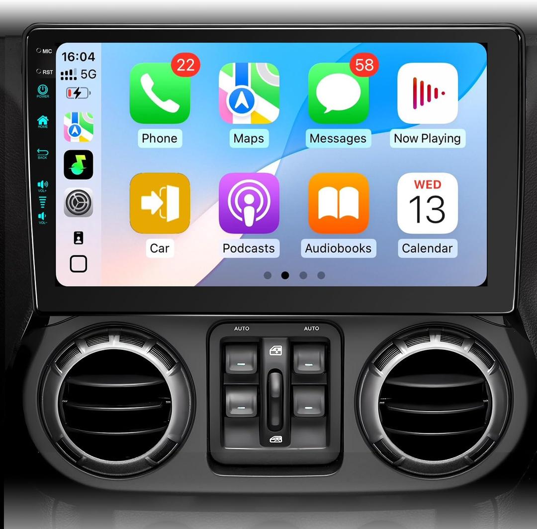 10.2 Inch Car Radio Stereo Upgrade Android 13 for Jeep Wrangler JK 2007-2018 with CarPlay Android Auto 1080P Backup Camera/BT5.4 ((4Ram 64Rom) 10.2)