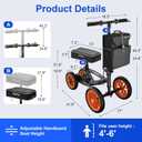 Knee Scooter for Adults for Foot Surgery, 11in Front Wheel Heavy Duty Knee Walker for Broken Foot, 350lbs Capacity Foldable Scooter Crutch Alternative with Disc Brake, Black