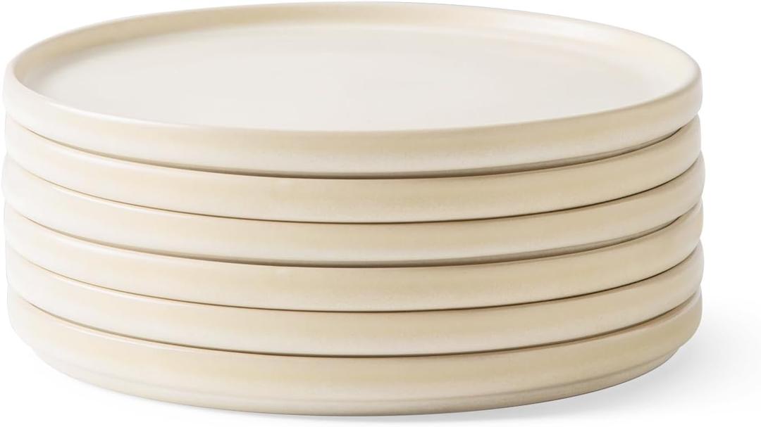 AmorArc Stoneware Dinner Plates Set of 6, 10.5 Inch Reactive Matte Glaze Ceramic Plates Set, Modern Dinnerware Dish set for Kitchen,Microwave, Dishwasher Safe, Scratch Resistant - Ivory