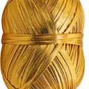 Metallic T-Shirt Yarn 140 Yards Knitting Fabric Crochet Cloth Shiny Tshirt Yarn for Crocheting Beginners DIY Hand Craft Bag Blanket Cushion Projects (Golden)