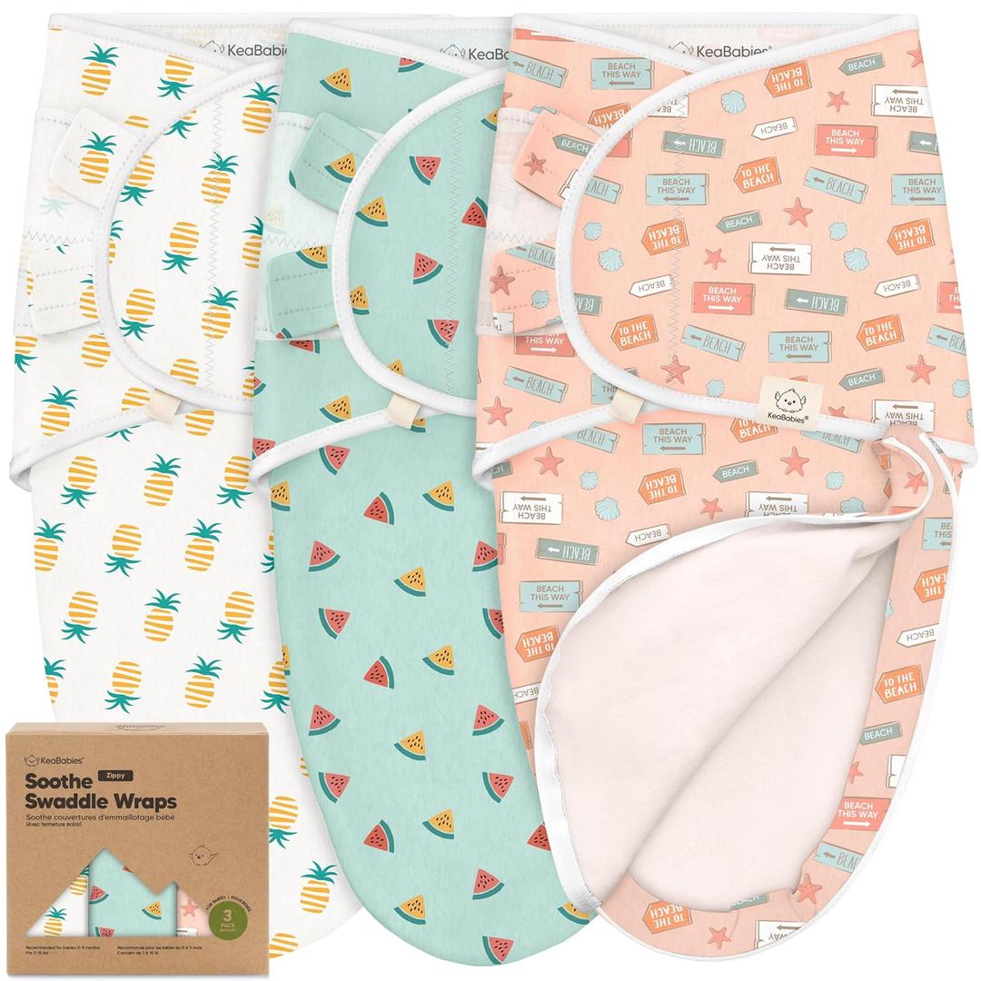 Baby Swaddle Sleep Sacks with Zipper - 3-Pack Swaddles for Newborns 0-3 Months, Infant, Baby Girls, Boys, Soft & Durable Newborn Sleep Sack, Easy Diaper Change Swaddling Blanket (Beach Day, OS)