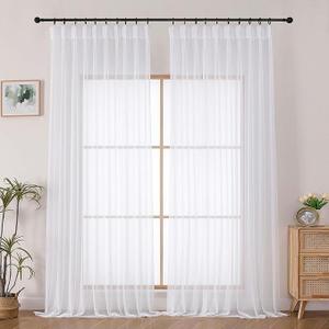 OWENIE Pinch Pleated Curtains, White Sheer Curtains for Living Room Bedroom 108 Inches Extra Long, Airy Soft Solid Light Filtering Sheer Curtain Drapes, 2 Pcs, Each 60x108 Inch