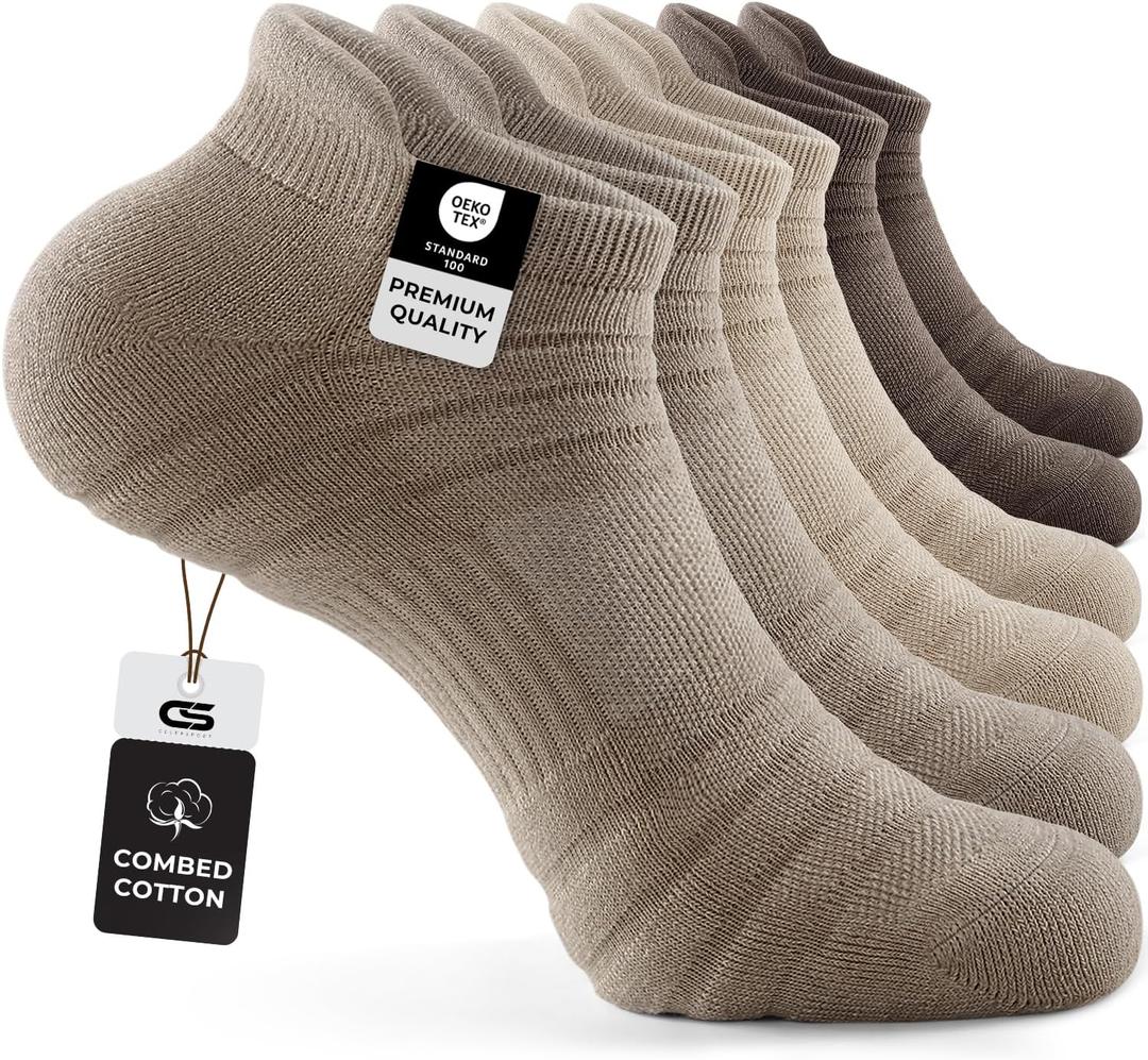 CS CELERSPORT 6 Pack Athletic Running Ankle Socks, Cotton Low Cut Cushioned Anti-Blister Tab Sports Socks Men Women, L