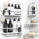 YASONIC Shower Caddy Adhesive 5 Pack, No Drill Bathroom Shower Organizers with Removable Hooks, Rust Proof Shower Shelves for Inside Shower, Wall-Mounted Shower Holder, White