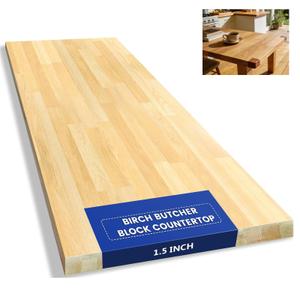 4ft Butcher Block Countertop48" x 25" Solid Birch Wood DIY Countertop, Durable Counter Table Tops for Kitchen Island, Bar, Workshop, Laundry Counters Dining Room Tables 1.5" Thick Unfinished