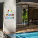 Hello Summer Door Sign,Summer Wreath for Front Door,Beach Wall Sign Flip Flop,Lolly Ice Cream Popsicle Decor,Rustic Farmhouse Flamingo Hawaii Pool Beach Plaque for Yard Outdoor Garden Porch (Blue & Colourful)