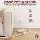 16/3 White Extension Cord 20 FT, Indoor Extension Cord Flexible & Durable, 3 Prong Power Cable, Suitable for Home and Office, 13 Amp 1625 Watt 125VAC 16AWG, ETL Listed