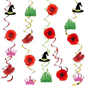 45pcs Red Poppy Flowers Party Supplies Decorations 27 Pack Foil Ceiling Hanging Swirls Streams Party Banner Decor for Kids Adults Magic Halloween Birthday Party Baby Shower Room Wall Decor