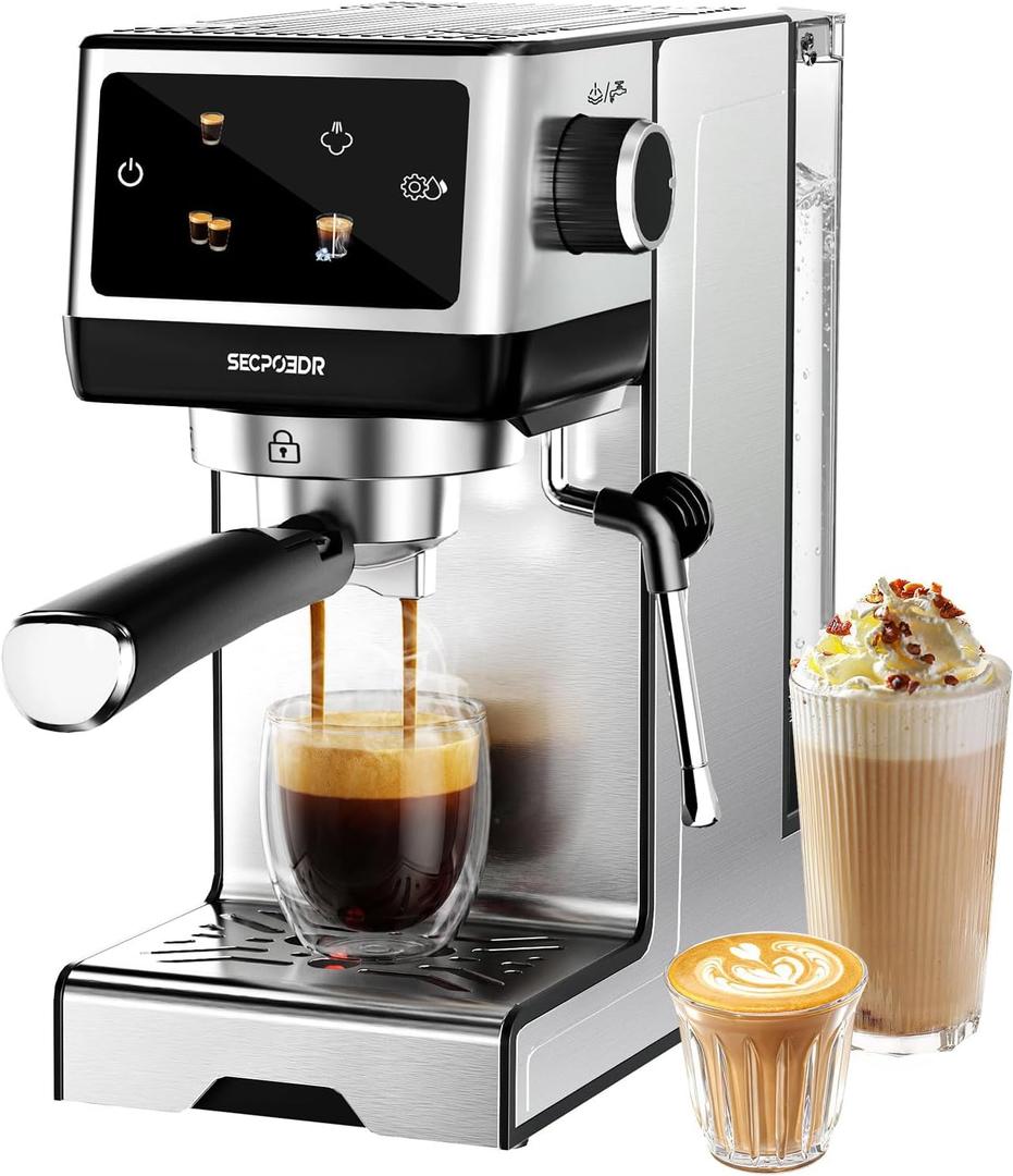 20 Bar Espresso Machine with Milk Frother, Cold Brew, Touch Screen | Create Barista-style Espresso, Latte, Cappuccino at Home, Fast Heat, PID Control and Easy Touch Operation, Sliver