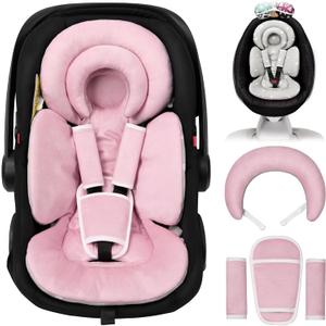 Infant Car Seat Insert with Extra Cushion for Preemie to Toddler, Reversible Newborn Carseat Insert for Baby Head Body Support, Fits for Stroller, Baby Swing, Bouncer (Pink)