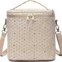 Lunch Bag for Women, Soft Linen Lunch bag with adjustable shoulder strap, Insulated Womens Lunch Bag for Work, Machine Washable Lunch Box with removable liner (Black Small Dots)