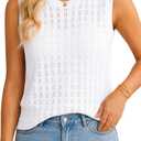 QUALFORT Sleeveless Tank Tops for Women, Crochet Summer Sweater Vest, Hollow Out Knit Casual Shirts, Beach Vacation Outfits (M)