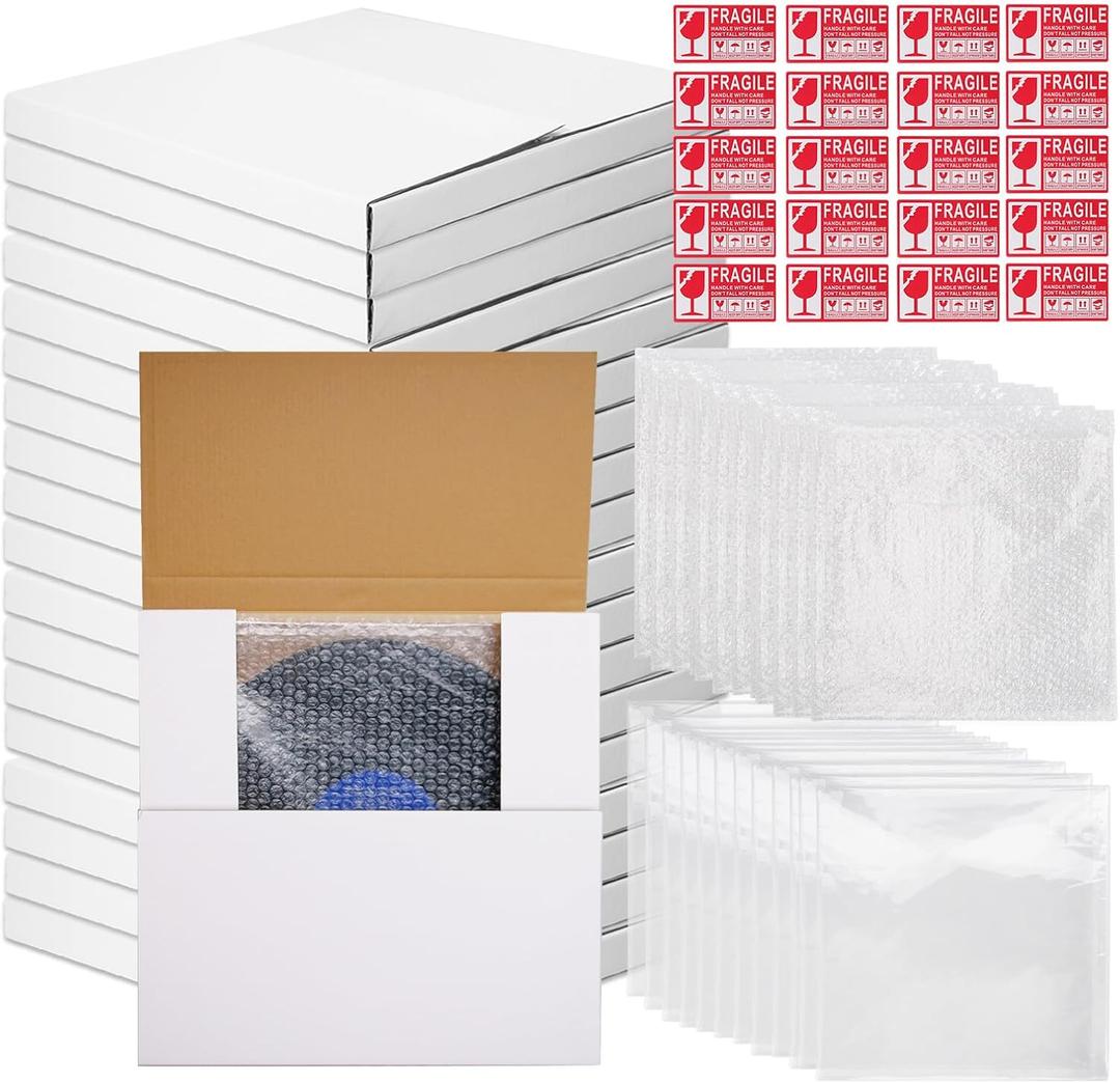 18 Set Vinyl Record Mailers 12.9 x 12.9 x 1" Shipping Boxes White Easy Fold Album Corrugated Cardboard Box Multi Depth Album Mailer for Packing Shipping Moving Storage Supplies