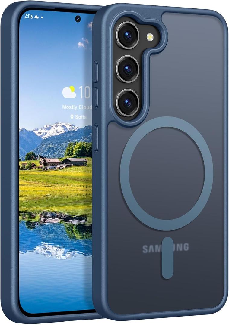 Rayboen for Samsung Galaxy S23 Case Magnetic, [Compatible with Magsafe] Protective Skin Feel Matte Phone Cover for Samsung S23 with Semi-Clear Hard Back & Soft Edge, Matte Blue