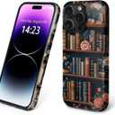 Case for iPhone 14 Pro Max,Compatible with MagSafe,Magentic Hybrid 2 Layer Durable Shockproof Protective for Woman Girl-Flower Bookshelf
