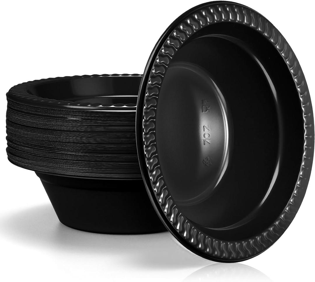 60 Pack 12oz Black Disposable Plastic Bowls Dessert, Ice Cream, Salad, Soup Serving Cups for Party, Picnic, Food Snacks (Black)