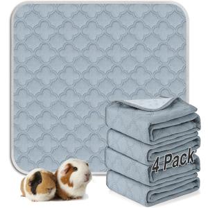 Washable Guinea Pig Cage Liner - 4 Pack Reusable Washable Pee PadsWaterproof Guinea Pig Bedding for Small Animal - Rabbit Bunny Hamster Puppy (Light Grey, 12" X 12" - 4 Pack)