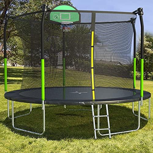 AOTOB 12FT Trampoline with Safety Enclosure Net，Outdoor Trampoline with Basketball Hoop, Heavy Duty Jumping Mat and Spring Cover Padding for Kids and Adults, Storage Bag and Ladder