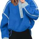 Panadila Womens Half Zip Sherpa Fleece Pullover Soft Oversized Sweatshirt with Pockets Warm Fuzzy Sweater (Medium, Bright Blue)