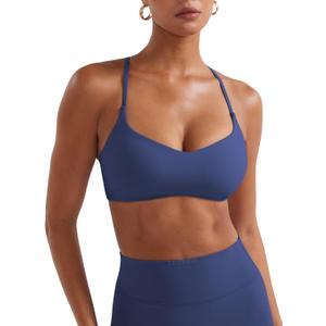 YEOREO Y Back Sports Bras for Women Padded Racerback Bra Paisely Light Impact Adjustable Straps Gym Workout Tops (Blue, M)