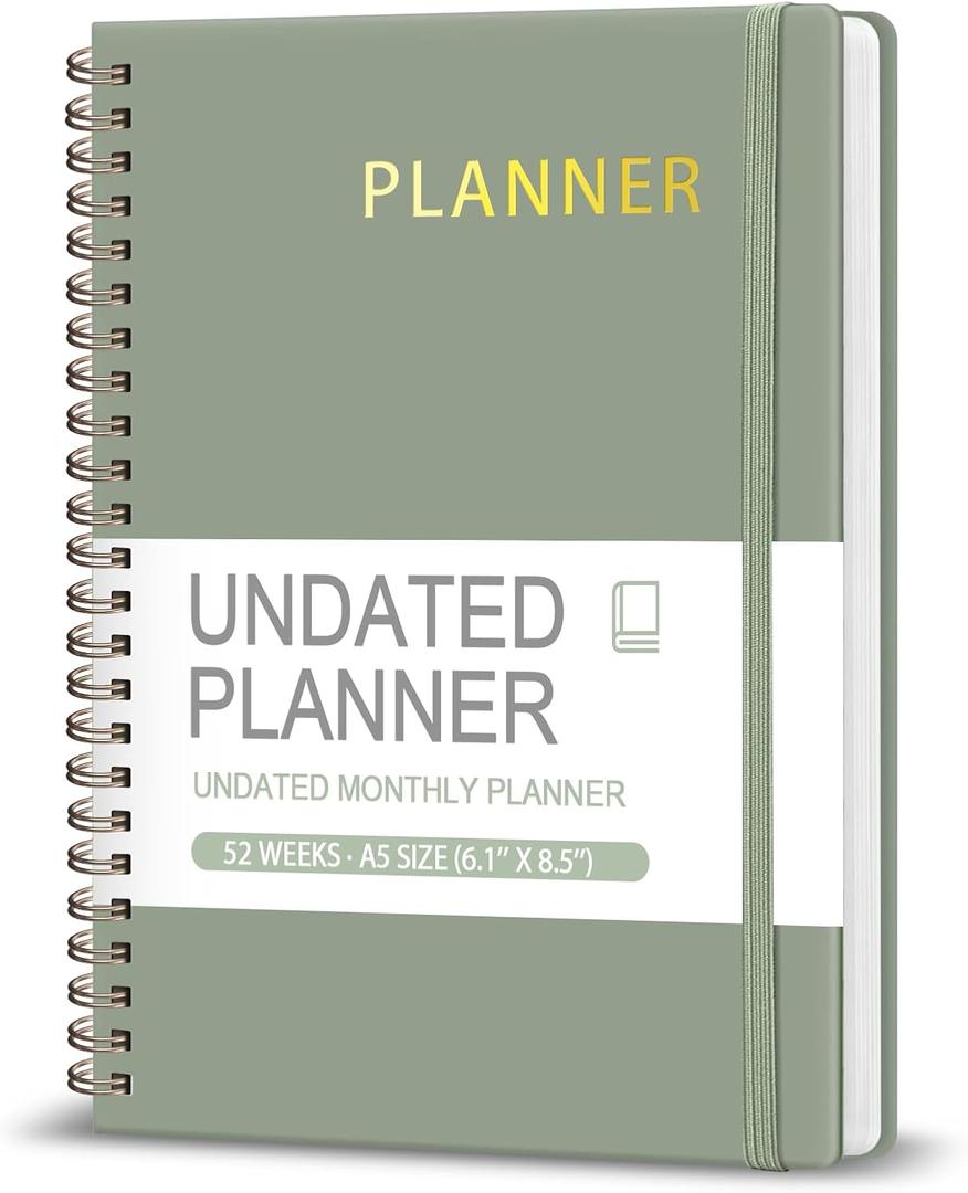Undated Weekly Planner, Weekly To Do List Notebook with Goal, Organizer & Habit Tracker, A5 Daily Planner with Spiral Binding, Ideal for Office School Suppies - Green