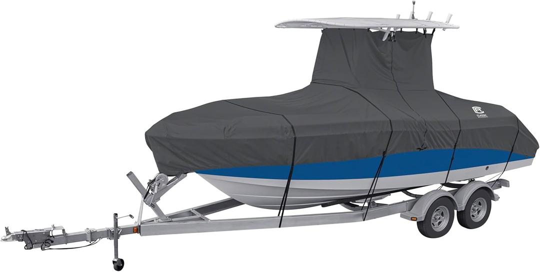 Classic Accessories StormPro Heavy-Duty T-Top Boat Cover, Fits Boats 22 ft - 24 ft Long x 116 in Wide (Charcoal)