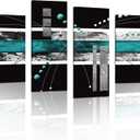 YPY Large Black Teal Canvas Wall Art - 4 Panels Modern Abstract Picture Set for Home Decoration - Contemporary Painting Artwork Ready to Hang Living Room Bedroom W48 x H36